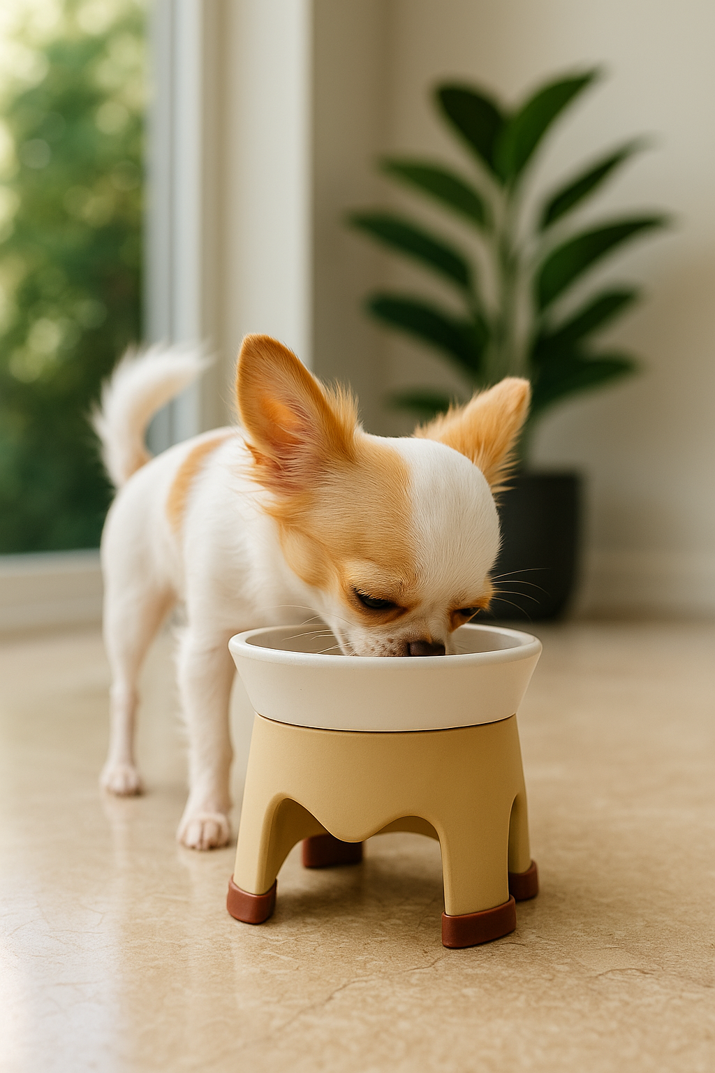 Kurocity Paws™ Elevated Dog Bowl (Small) – 200ml | Food-Safe PETG | Natural Beige / Mocha Brown