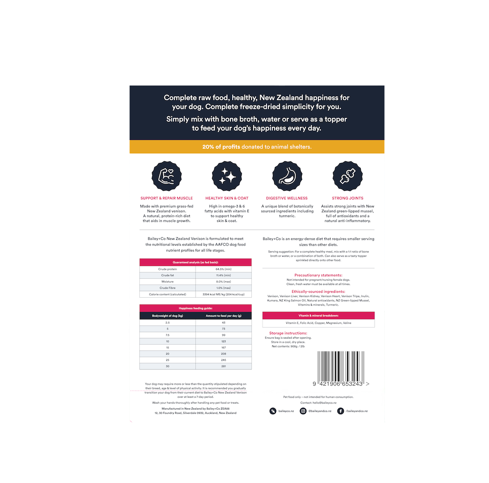 Bailey+Co Freeze Dried Complete Venison Diet (Dog)