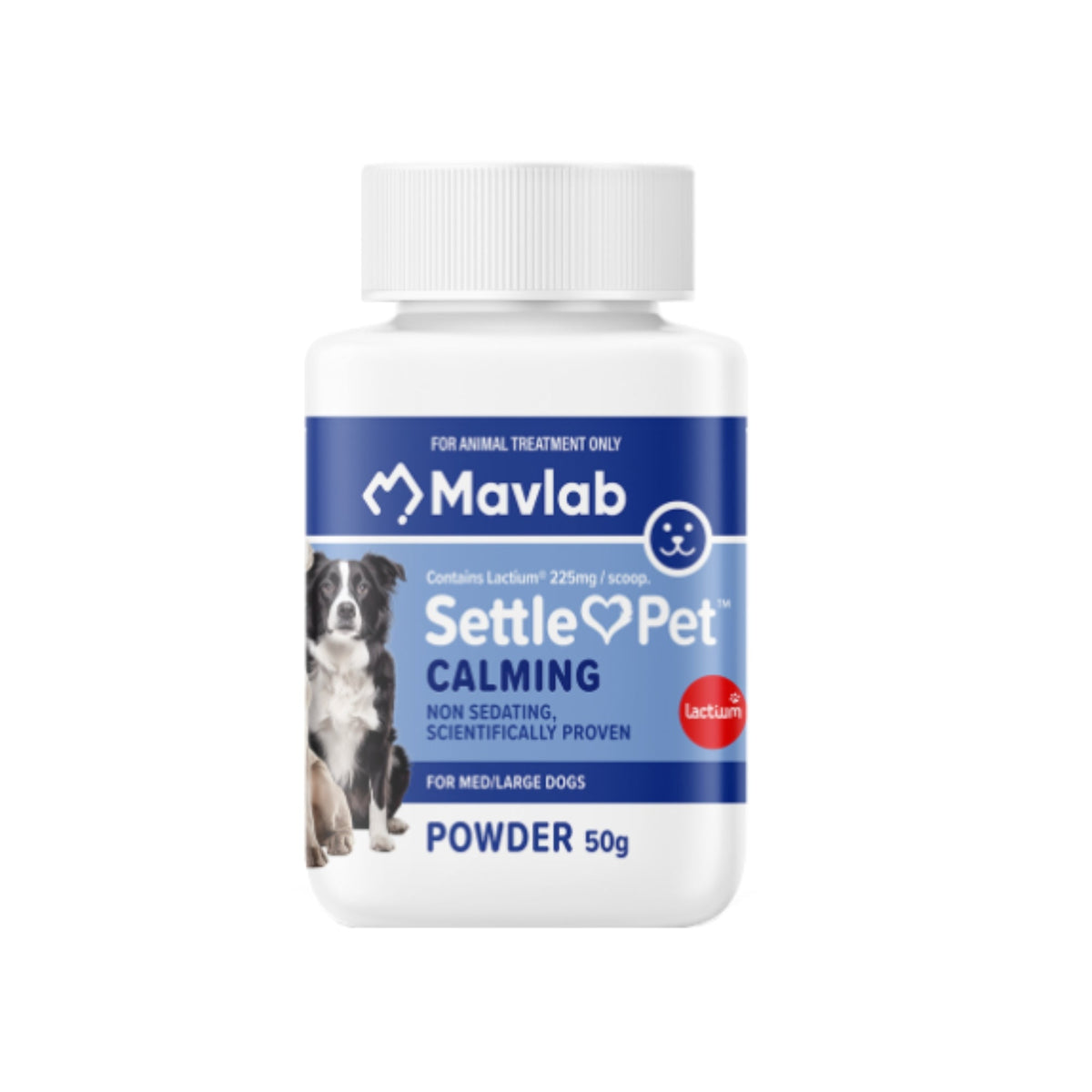 Mavlab SettlePet 50 g — medium and large dogs, 225 mg Lactium per scoop