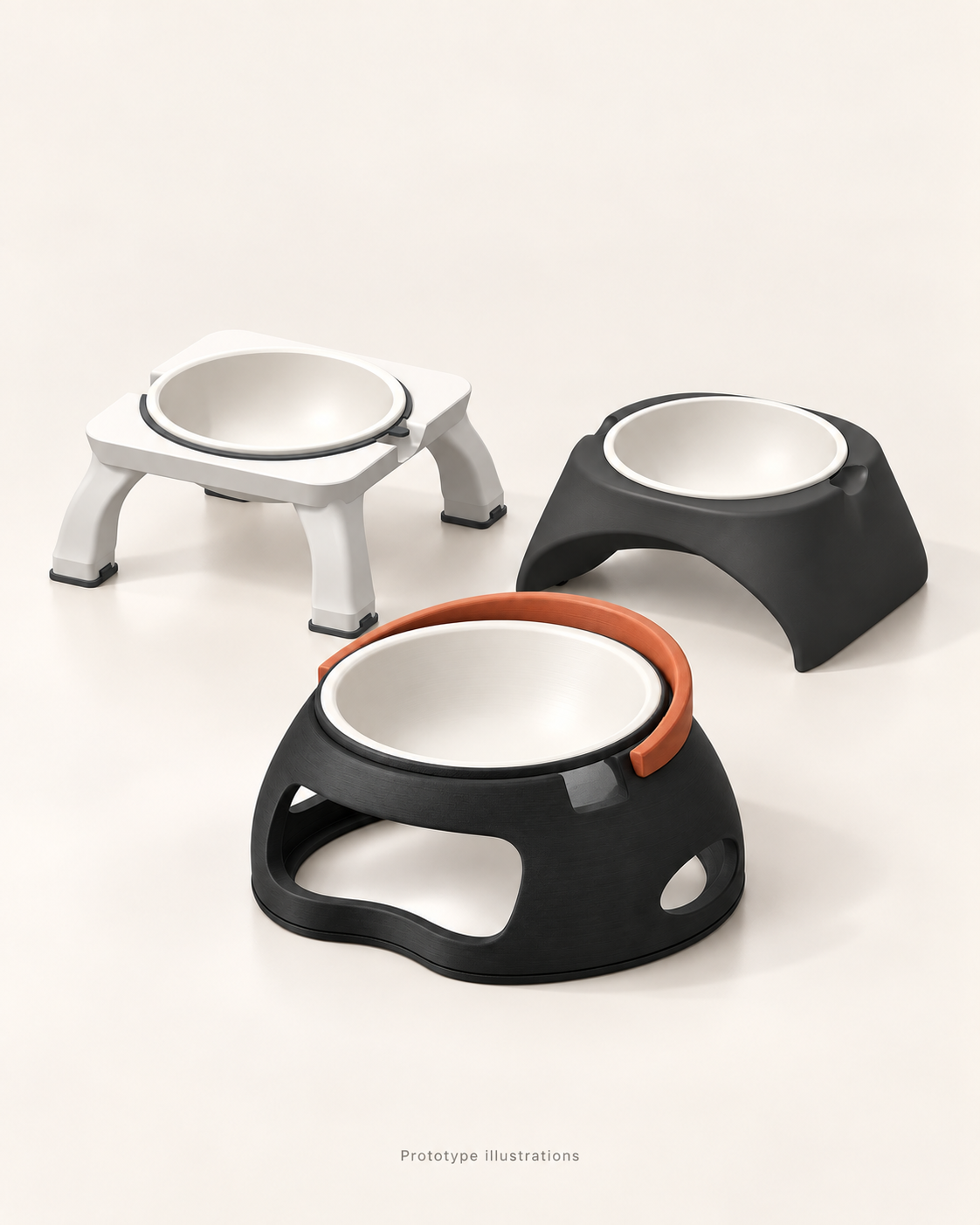 Kurocity Paws Small Collection: The Nook in white, The Vale in graphite, and Tula Pod in black with a terracotta visor. Digital prototype illustrations; colour, translucency and printed finish are illustrative.