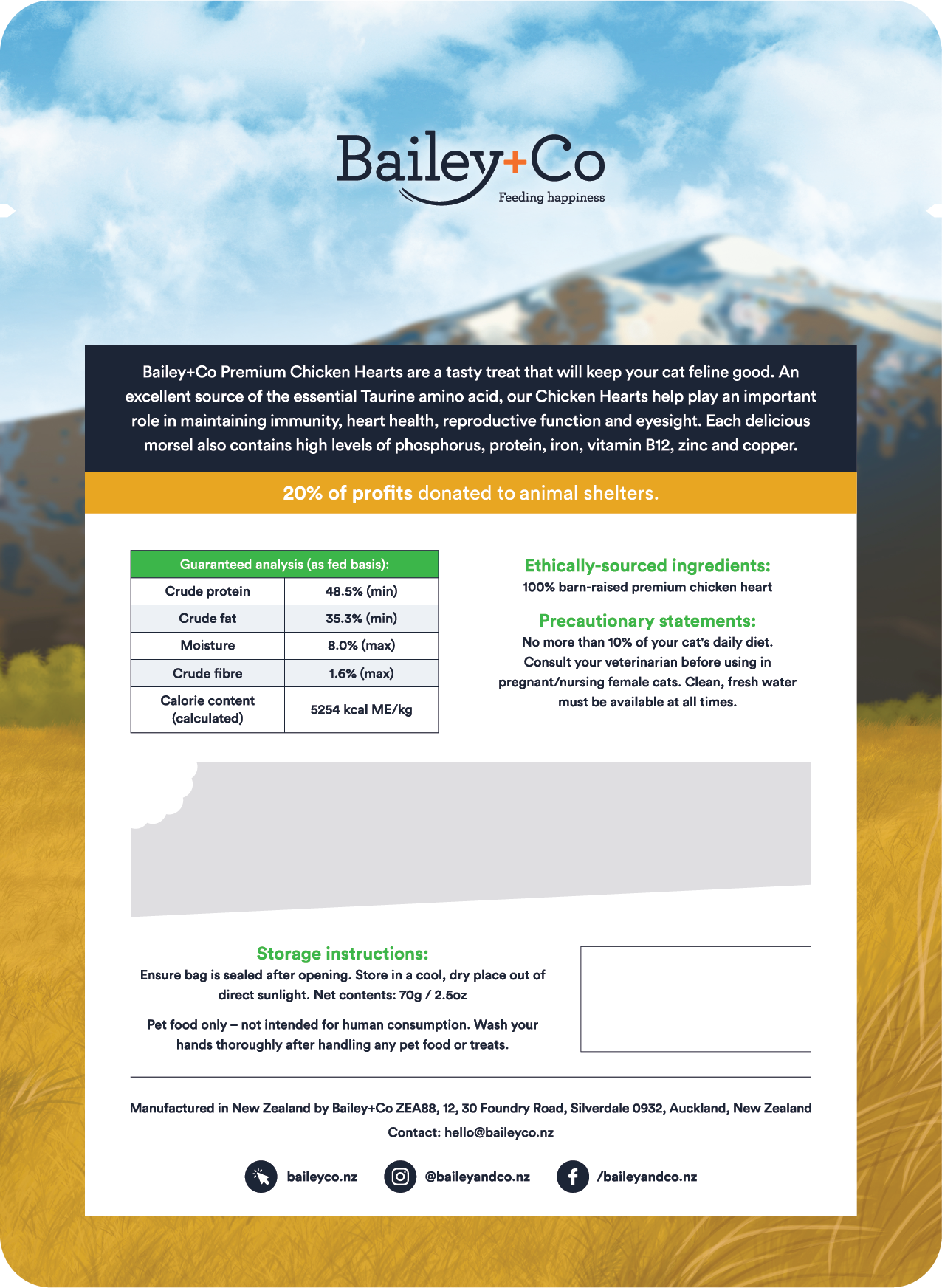 Bailey+Co Freeze Dried Chicken Heart 70g - Feline
