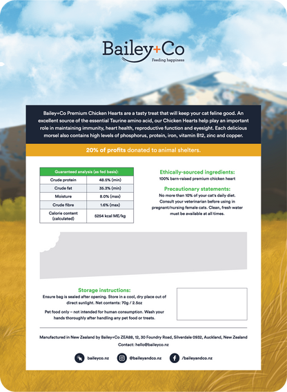 Bailey+Co Freeze Dried Chicken Heart 70g - Feline