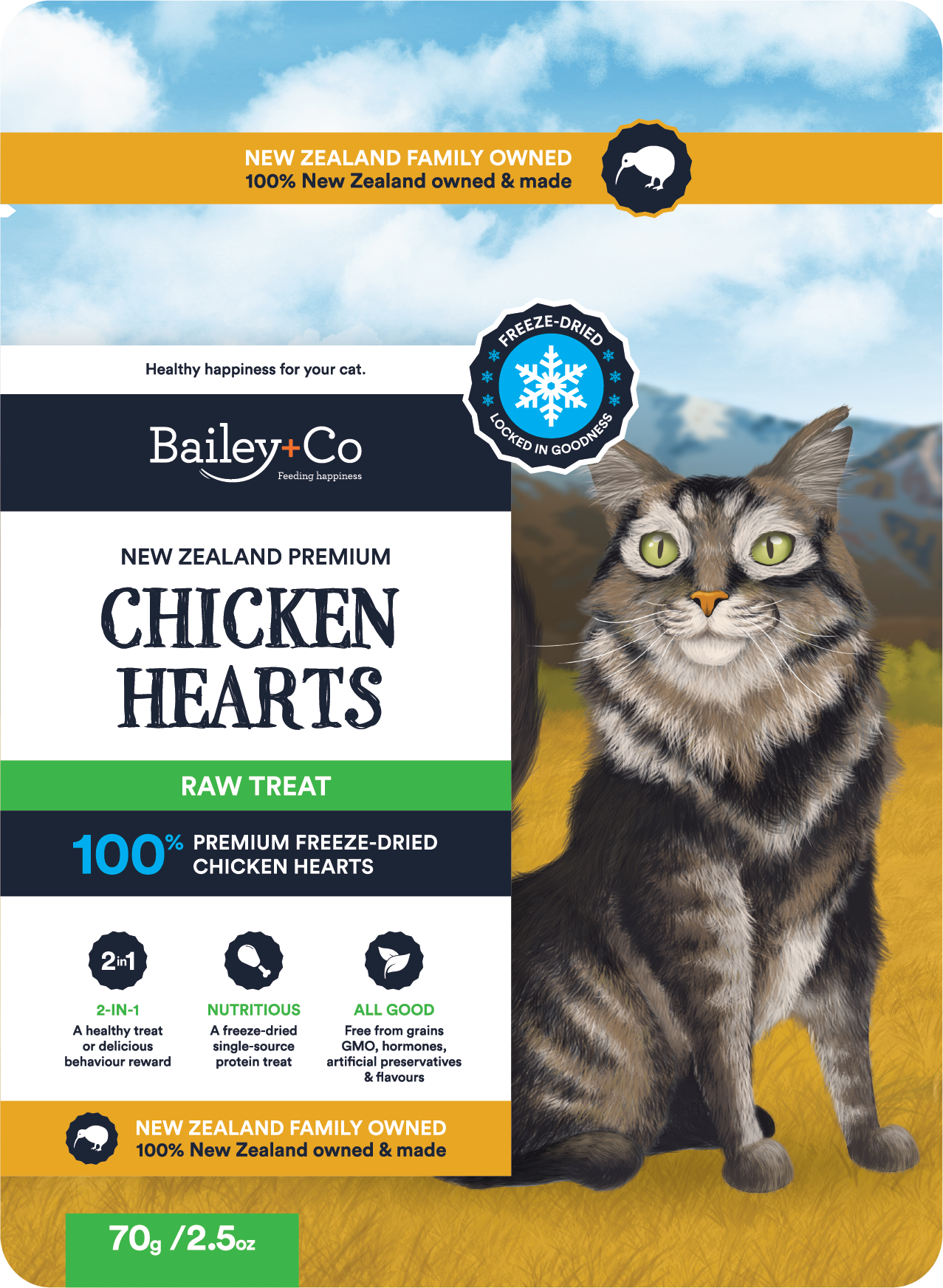 Bailey+Co Freeze Dried Chicken Heart 70g - Feline