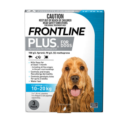 FRONTLINE Plus for Dogs — Medium — 10–20 kg / 3 pipettes
