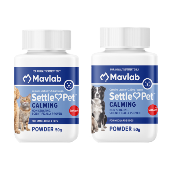 Mavlab SettlePet 50 g small-dog/cat and medium/large-dog strength choices