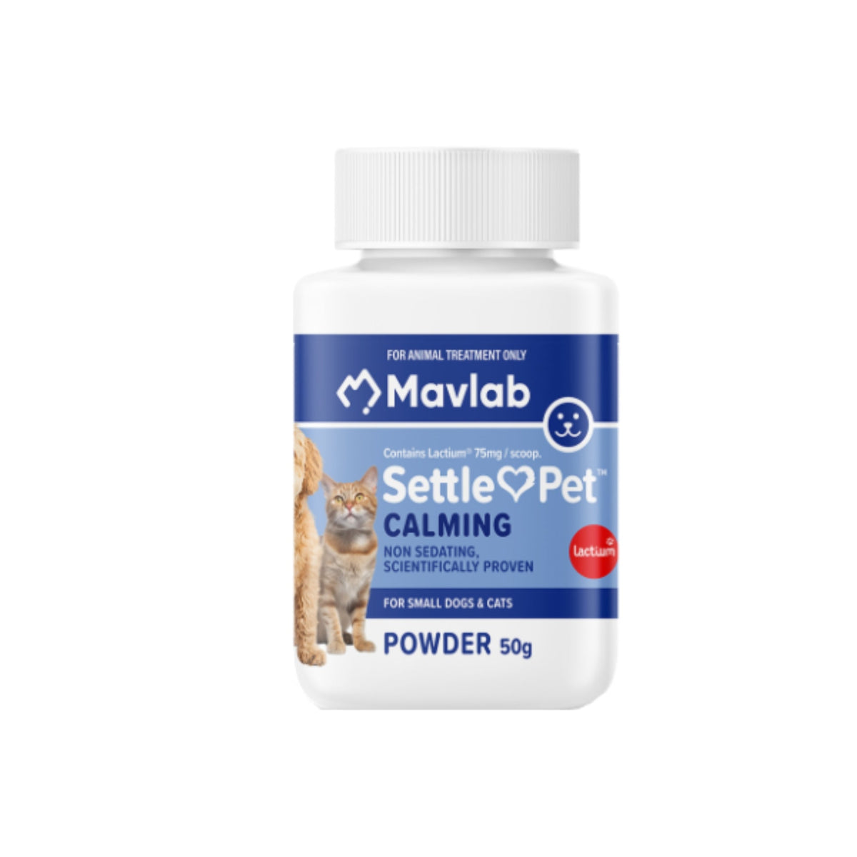 Mavlab SettlePet 50 g — small dogs and cats, 75 mg Lactium per scoop