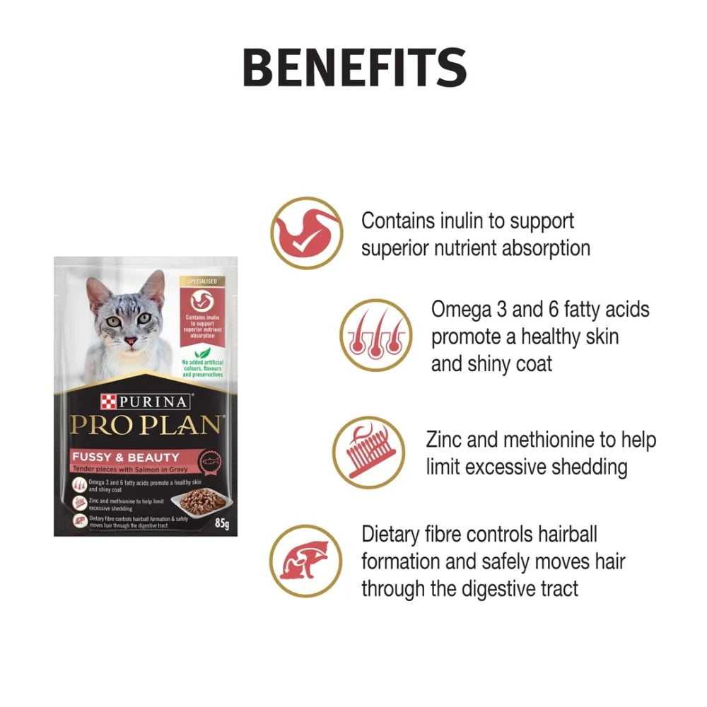 Purina Pro Plan Fussy & Beauty Salmon in Gravy wet cat food – benefits